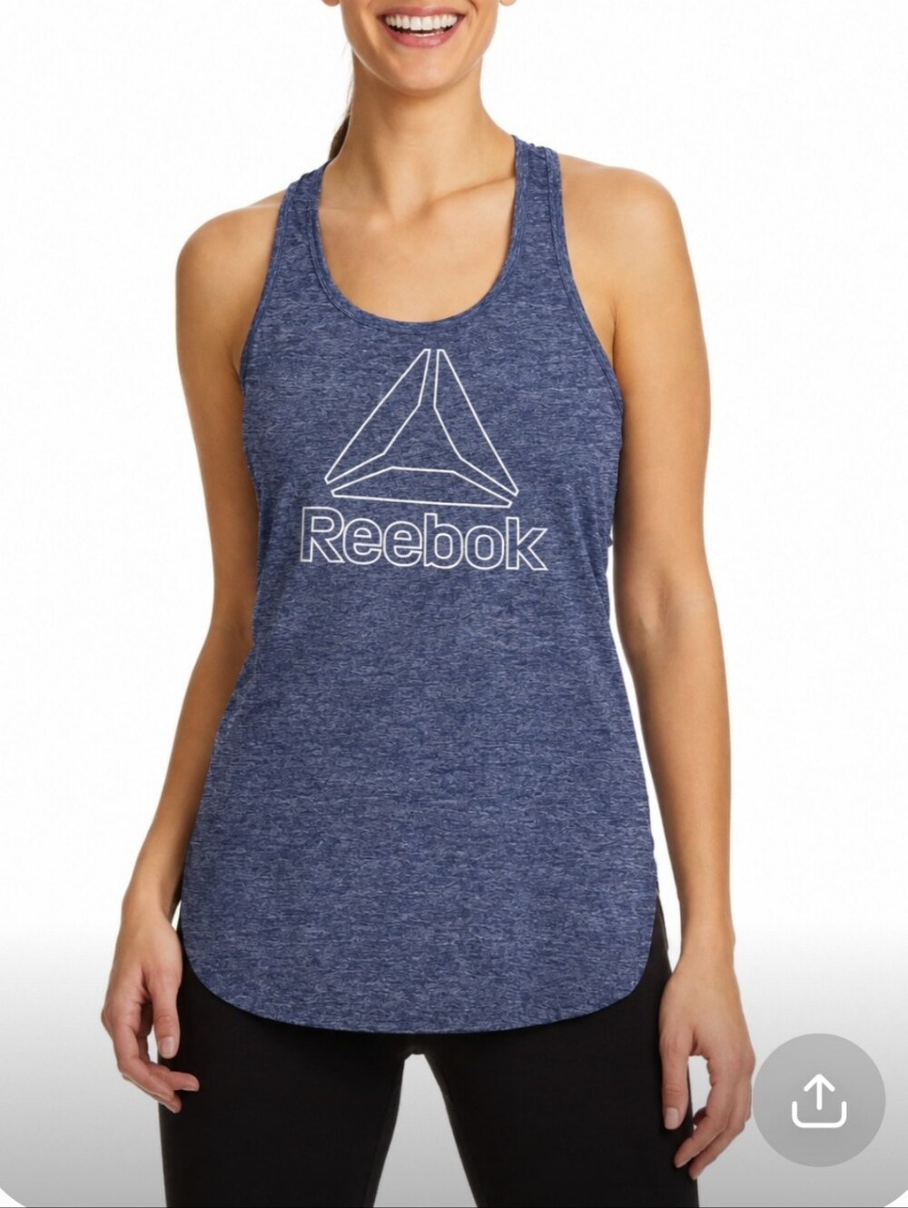 NWOT Reebok Women's Heather Navy Logo Racerback Tank, Size L/G